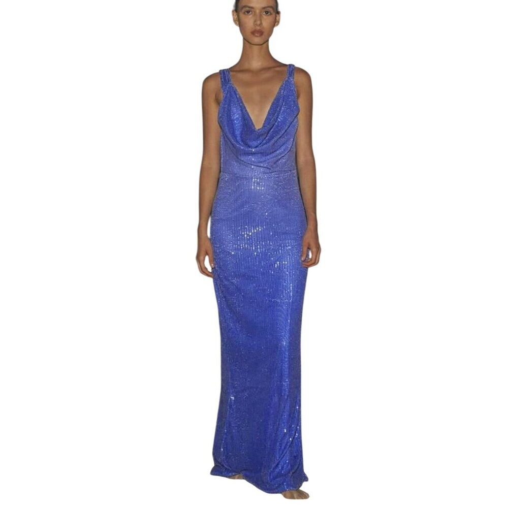 Baobab Drape Neck Teva Sequin Formal Gown Maxi Dress Size Large NWT - Picture 1 of 9